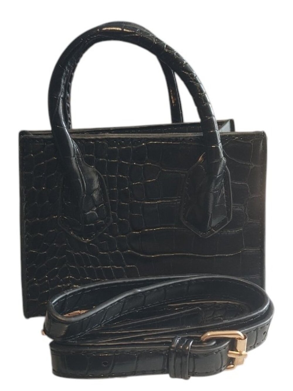 Mini Elegant Black Crocodile-Embossed Handbag with Crossbody | NWOT